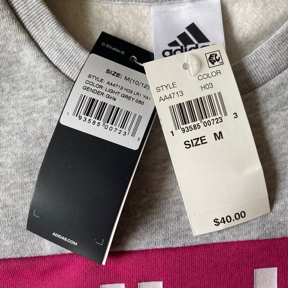 Adidas Colorblock Stripe Logo Crewneck Pullover Gray Medium 10/12 - Picture 2 of 7